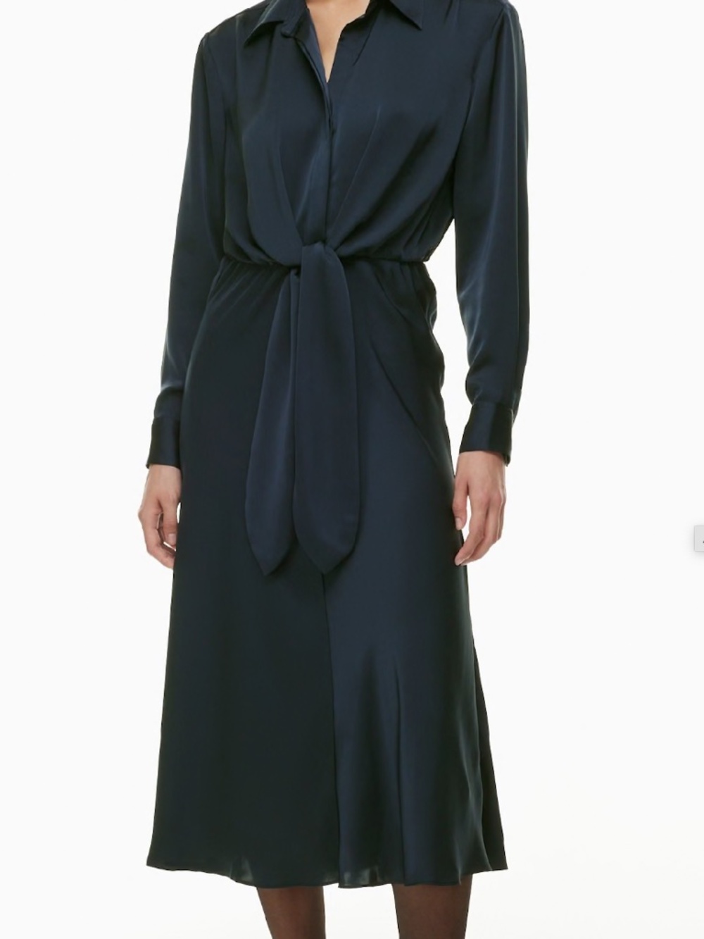 aritzia babaton Abbey dress midi satin black long shirt dress